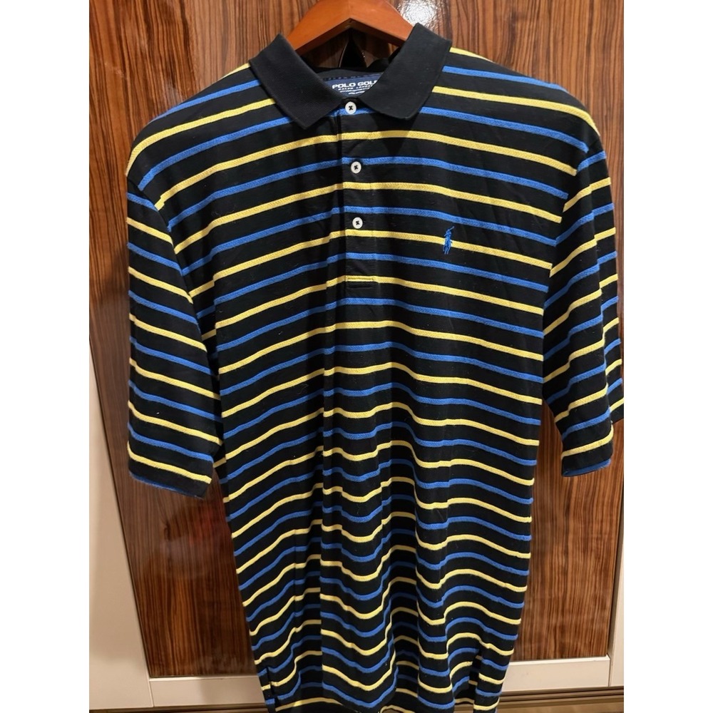 Polo Golf Ralph Lauren Mens Striped Polo Shirt Black Blue Yellow L